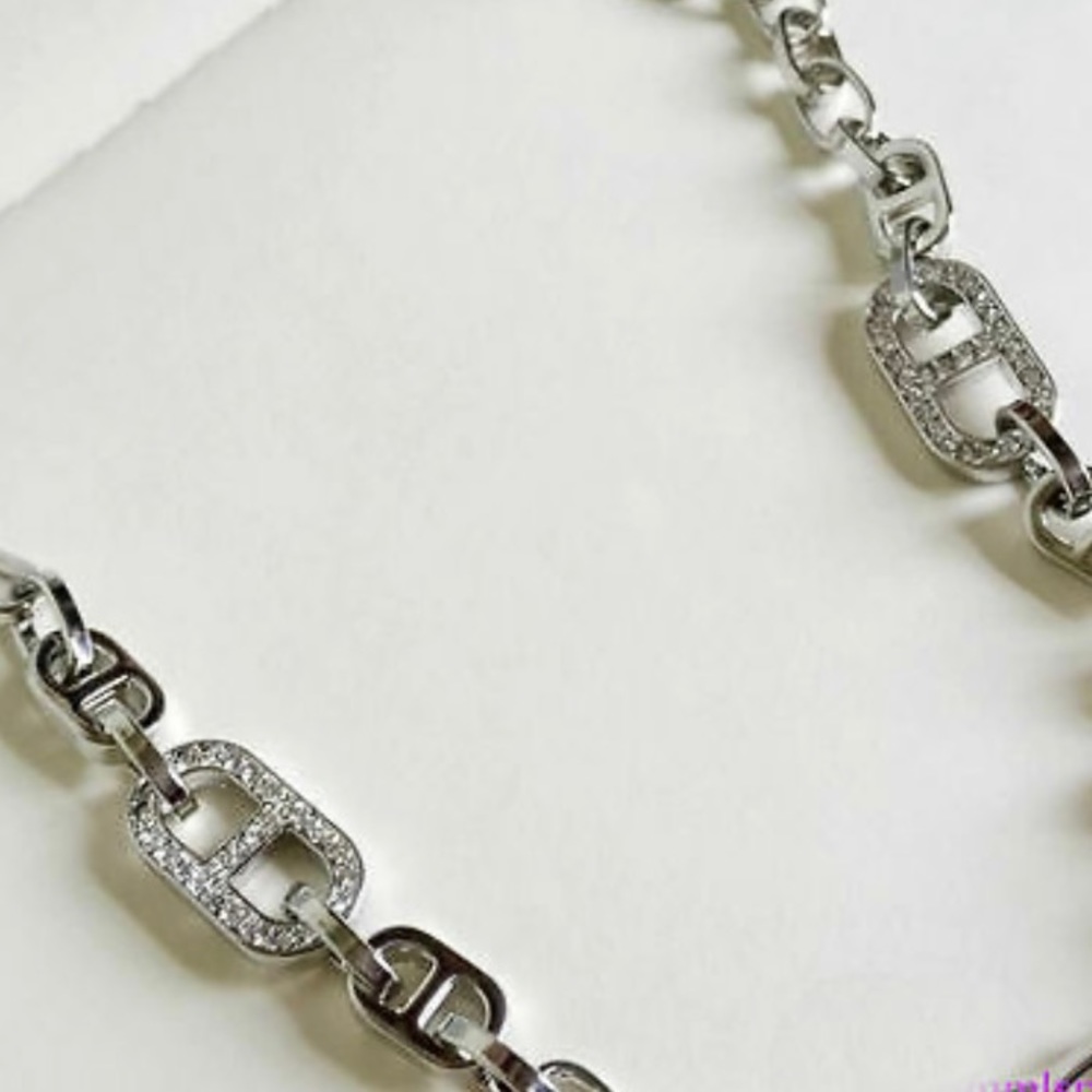 Ann Taylor Silver Tone Pave Crystal Chain Link Necklace - Picture 5 of 8